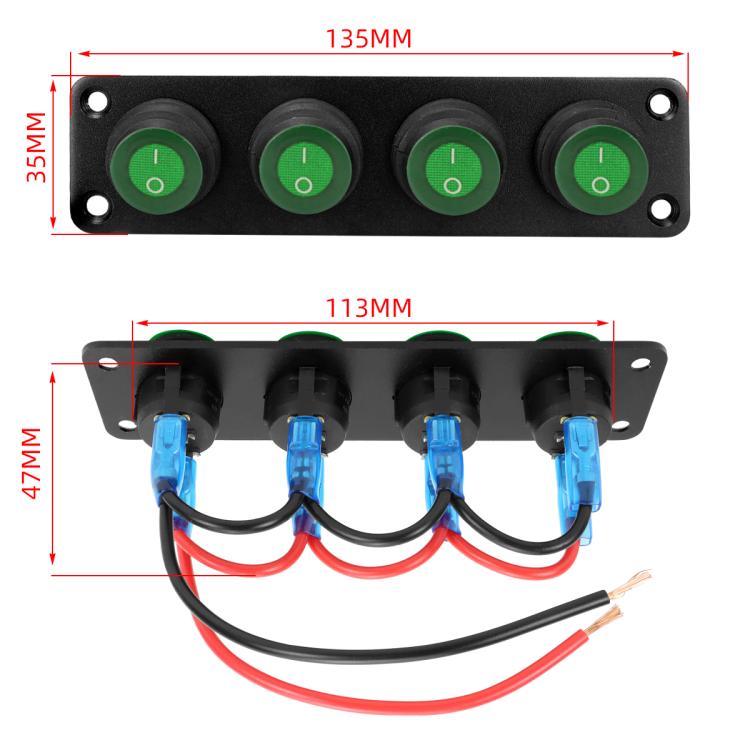 Round Waterproof Marine Panel Switch With LED Light, Specification: 4 Button Green