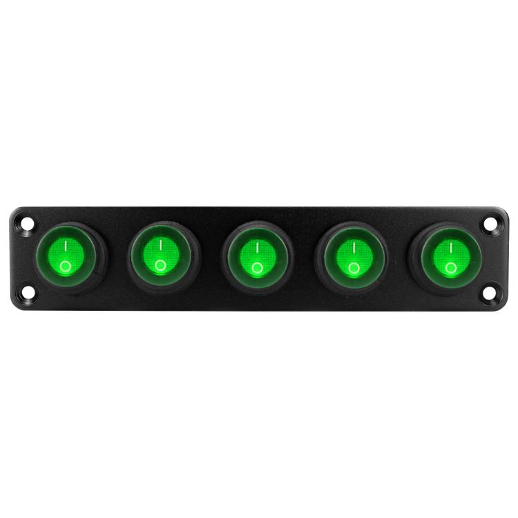 Round Waterproof Marine Panel Switch With LED Light, Specification: 5 Button Green