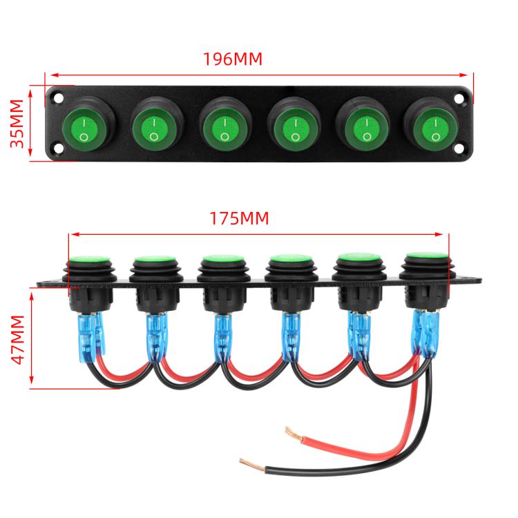 Round Waterproof Marine Panel Switch With LED Light, Specification: 6 Button Green