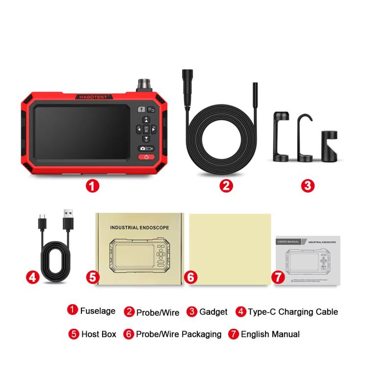 HABOTEST HT669A Industrial Endoscope HD Camera Pipe Inspection Instrument