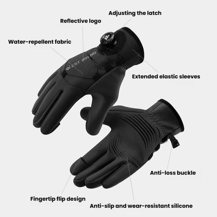 WEST BIKING YP0211270 Winter Bike Windproof Warm Gloves Water-Repellent Gloves With Buckle, Size: XL