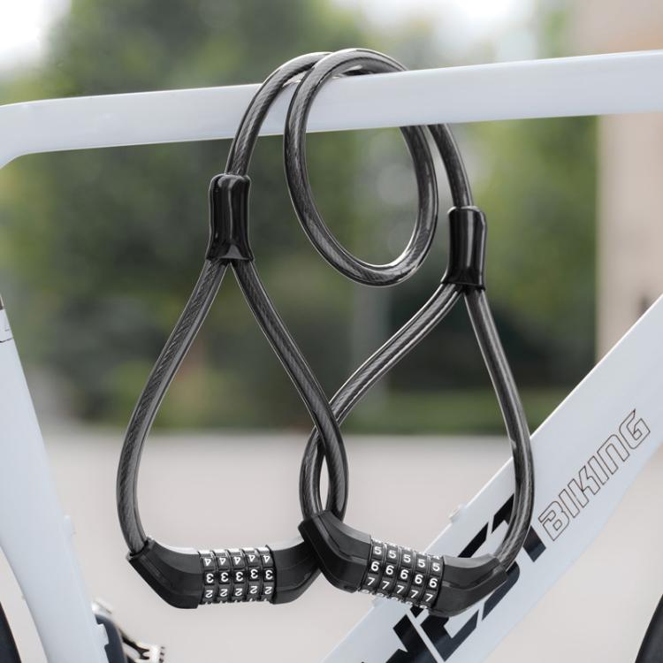 WEST BIKING YP0705127 Bike Double-Headed Steel Cable Lock With Password Cycling Anti-Theft Lock - Black