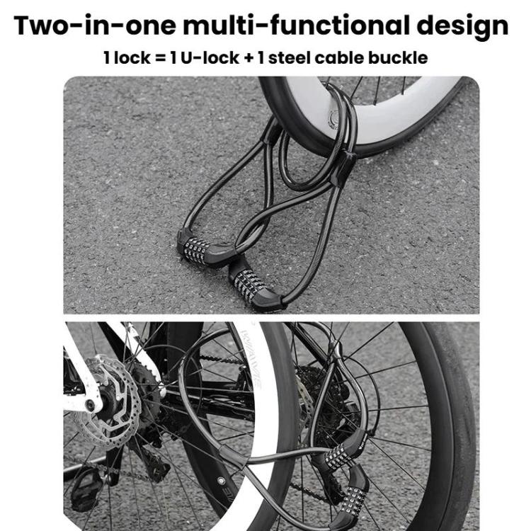WEST BIKING YP0705127 Bike Double-Headed Steel Cable Lock With Password Cycling Anti-Theft Lock - Black