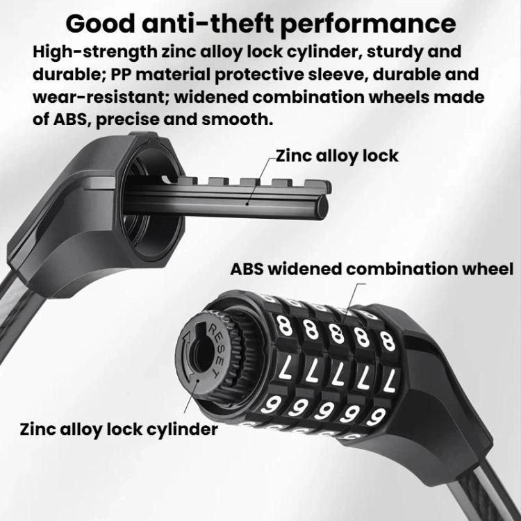 WEST BIKING YP0705127 Bike Double-Headed Steel Cable Lock With Password Cycling Anti-Theft Lock - Black