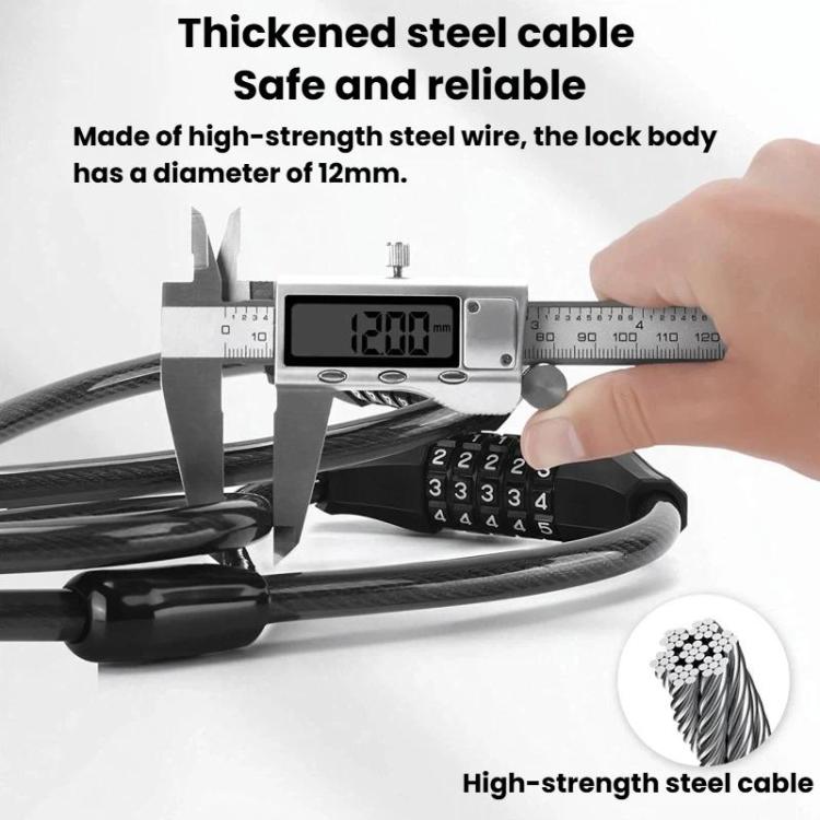 WEST BIKING YP0705127 Bike Double-Headed Steel Cable Lock With Password Cycling Anti-Theft Lock - Black