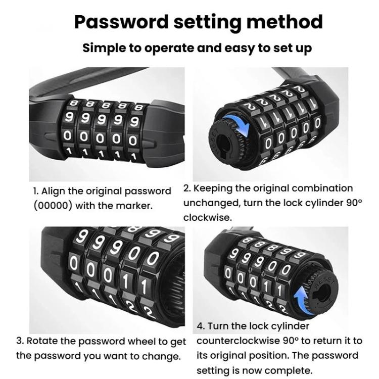 WEST BIKING YP0705127 Bike Double-Headed Steel Cable Lock With Password Cycling Anti-Theft Lock - Black