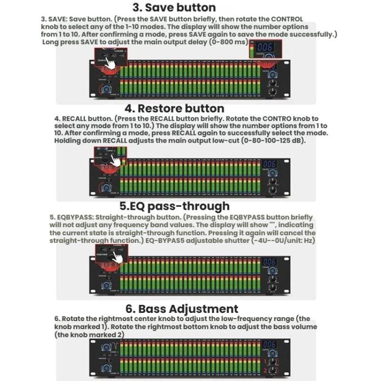 EQ-A32 Digital Equalizer Stage Home Karaoke Noise Reduction Audio Processor US Plug