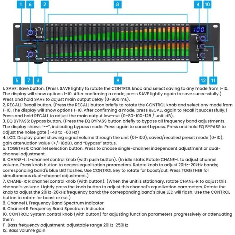 EQ-A32 Digital Equalizer Stage Home Karaoke Noise Reduction Audio Processor AU Plug