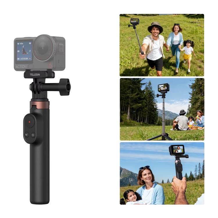 TELESIN Bluetooth Remote Control Selfie Stick Tripod For Action Cameras And Smartphones - Black