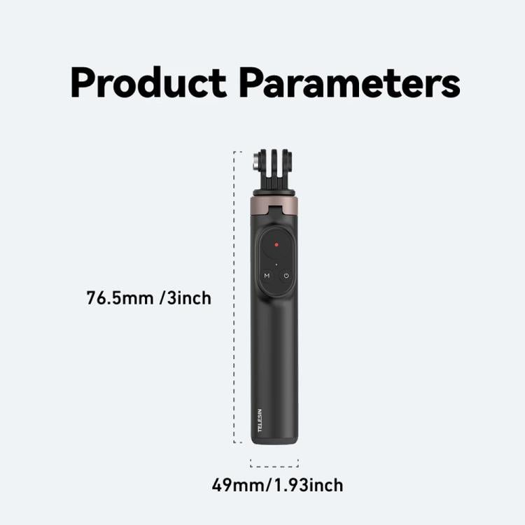 TELESIN Bluetooth Remote Control Selfie Stick Tripod For Action Cameras And Smartphones - Black