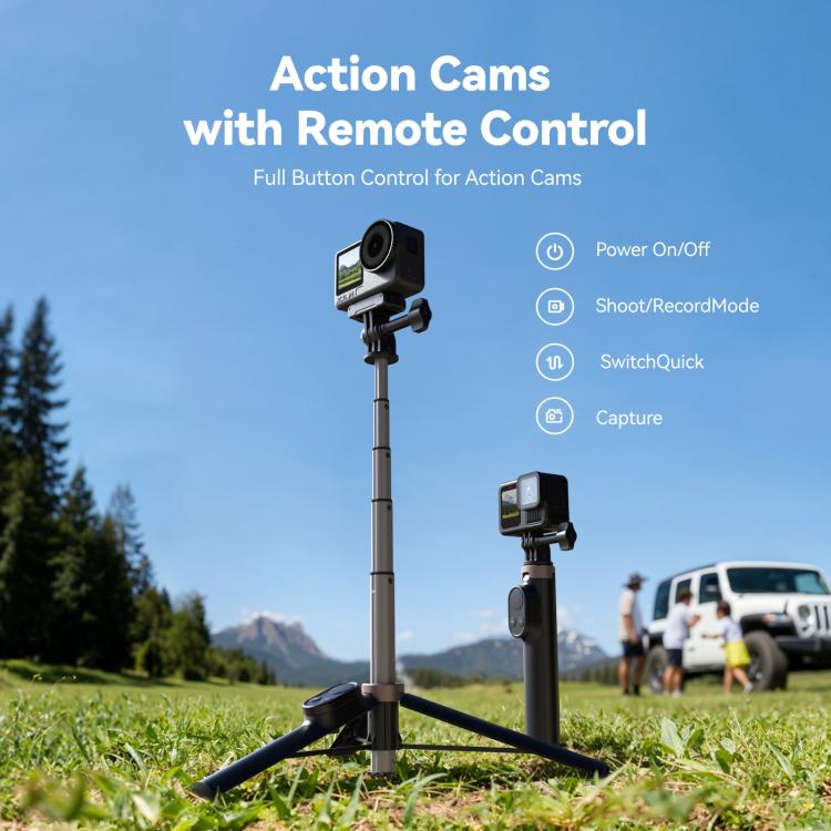 TELESIN Bluetooth Remote Control Selfie Stick Tripod For Action Cameras And Smartphones - Black