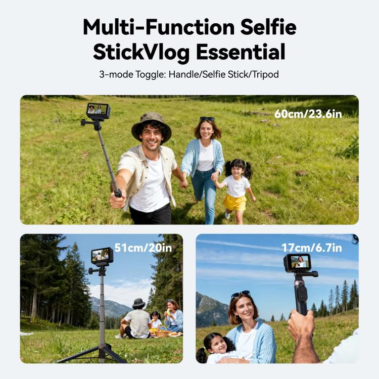 TELESIN Bluetooth Remote Control Selfie Stick Tripod For Action Cameras And Smartphones - Black