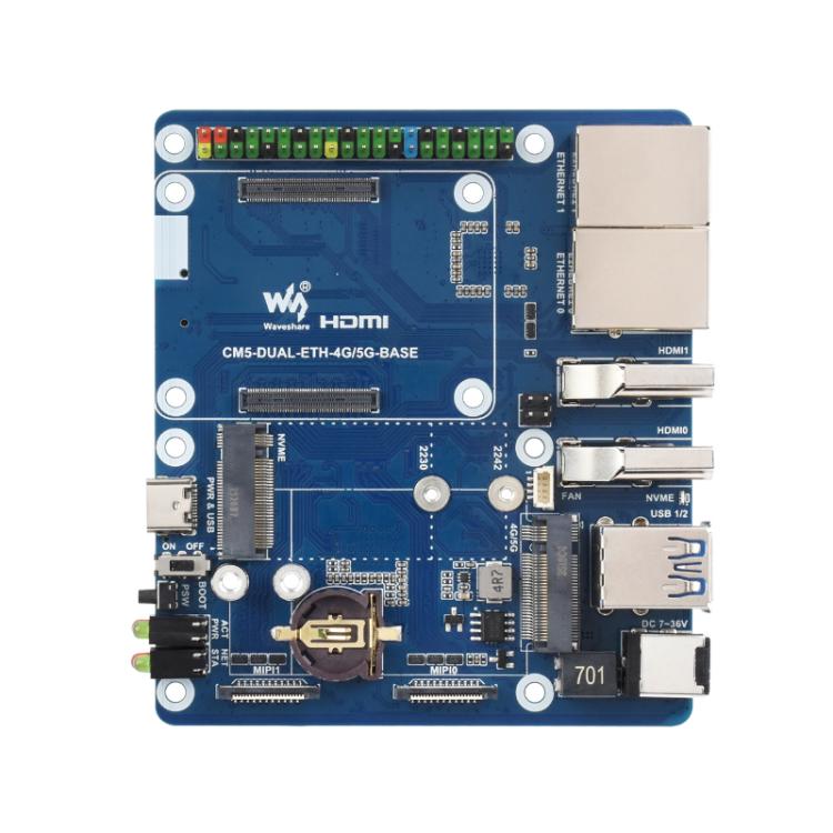 WAVESHARE CM5 Dual Network Port Expansion Board Onboard USB 3.2 Gen1 X 2, Supports PoE Module Connection - 32580