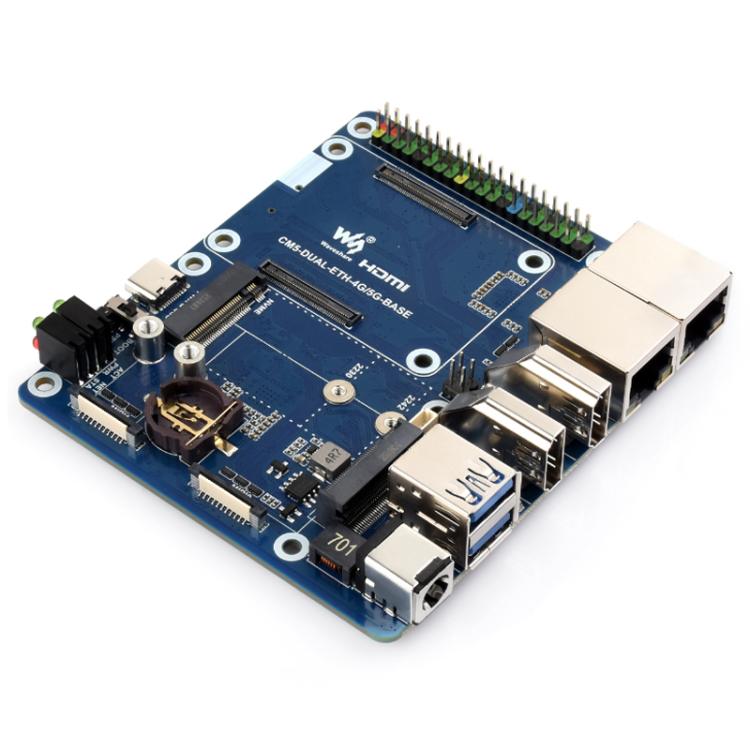 WAVESHARE CM5 Dual Network Port Expansion Board Onboard USB 3.2 Gen1 X 2, Supports PoE Module Connection - 32580
