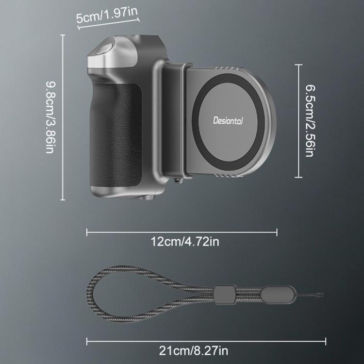 Desiontal GP-06 Magnetic Retractable Phone Shooting Grip Stabilizer Handle For Live Stream & Outdoor Selfie - Grey