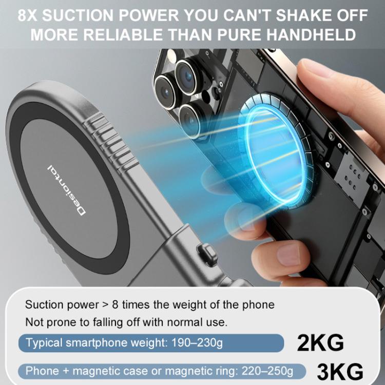 Desiontal GP-06 Magnetic Retractable Phone Shooting Grip Stabilizer Handle For Live Stream & Outdoor Selfie - Grey