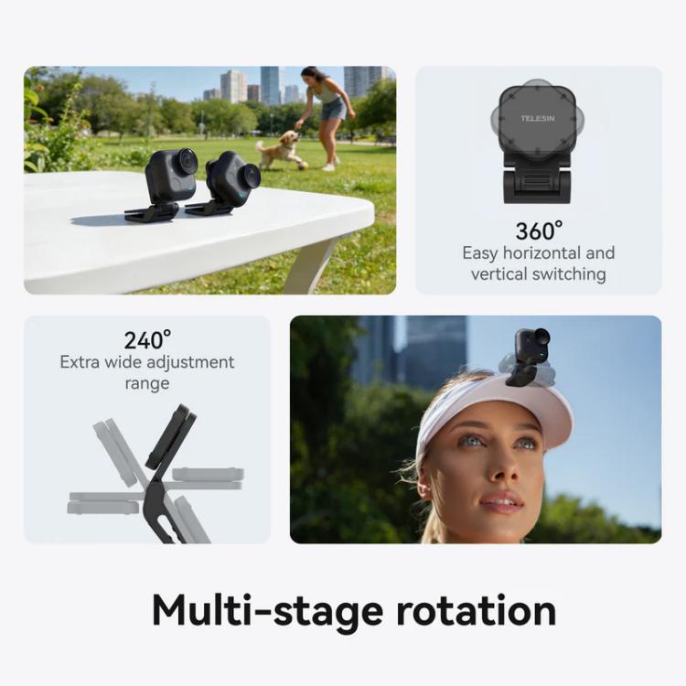 For Insta360 Go Ultra Camera TELESIN Magnetic Pivot Clip First-Person View Cap Mount Accessory - Black