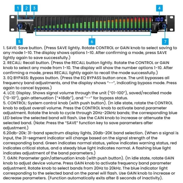 EQ-A31 Digital Equalizer Stage Home Karaoke Noise Reduction Audio Processor AU Plug