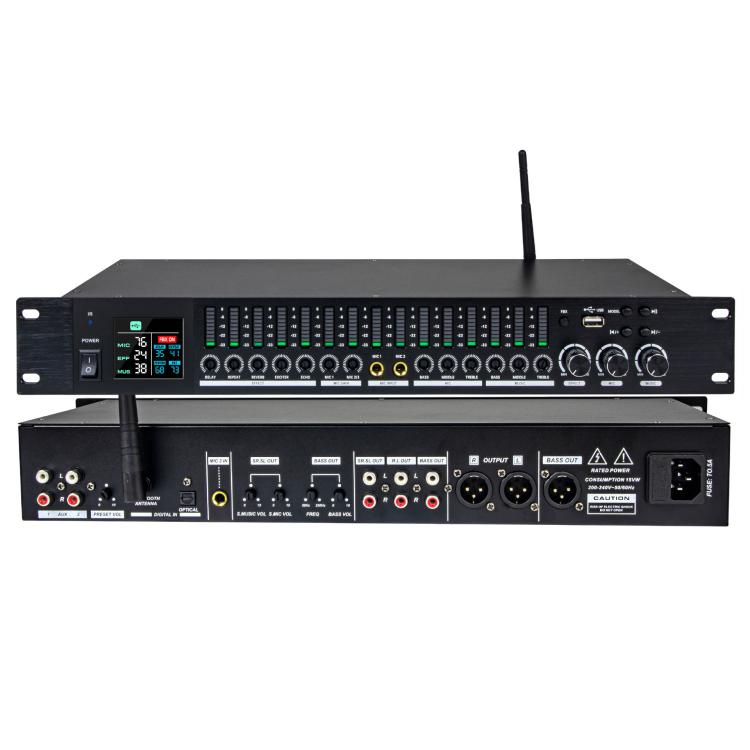 LD1500 Preamp Effects Processor Bluetooth Performance Reverb Processor Spectrum Equalizer Microphone Feedback Suppressor Tuner US Plug