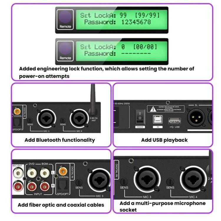X5S Digital Effects Processor With Feedback Suppression Anti-Interference Treatment Reverb Equalization Adjustment US Plug
