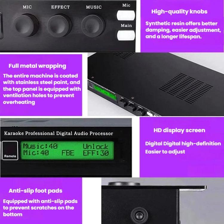 X5S Digital Effects Processor With Feedback Suppression Anti-Interference Treatment Reverb Equalization Adjustment EU Plug