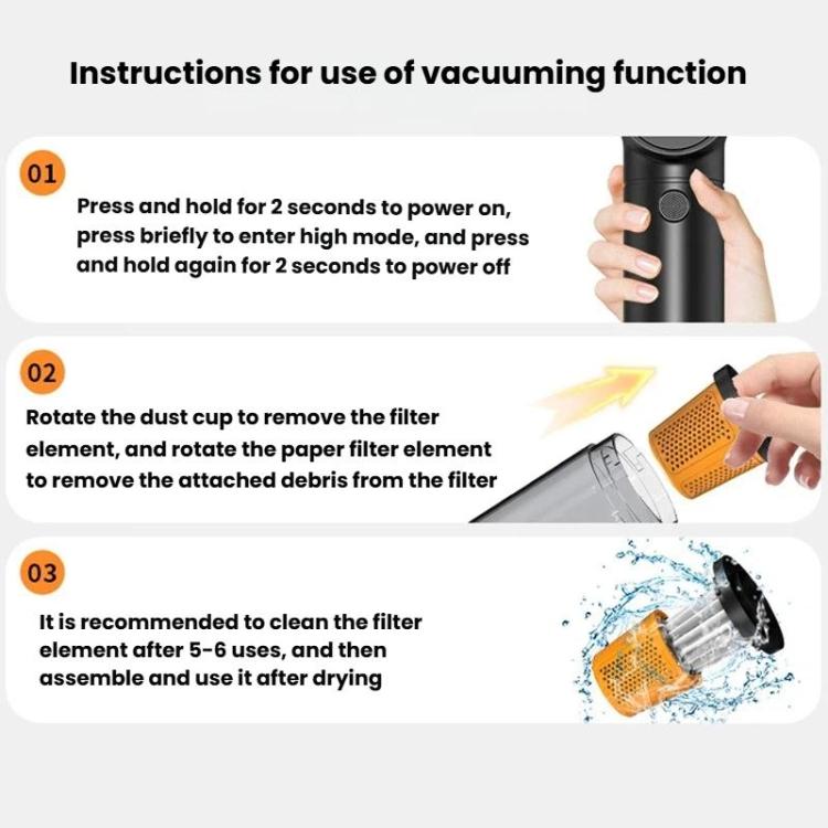 15000pa Compact Handheld Car 4 In 1 Vacuum Cleaner High-Power Dual-Function Vacuum And Blower - Black