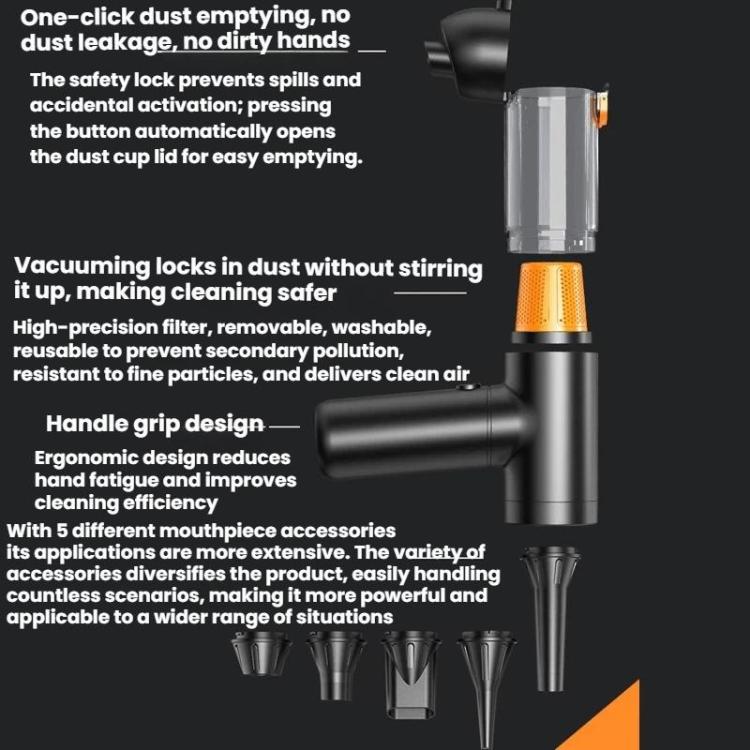 15000pa Compact Handheld Car 4 In 1 Vacuum Cleaner High-Power Dual-Function Vacuum And Blower - Black