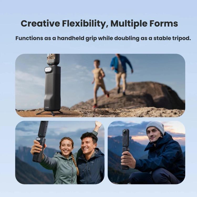 For Insta360 X5/X4 TELESIN Foldable Utility Grip Shooting Handle with Built-in Tripod - Black