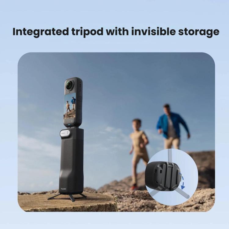 For Insta360 X5/X4 TELESIN Foldable Utility Grip Shooting Handle with Built-in Tripod - Black