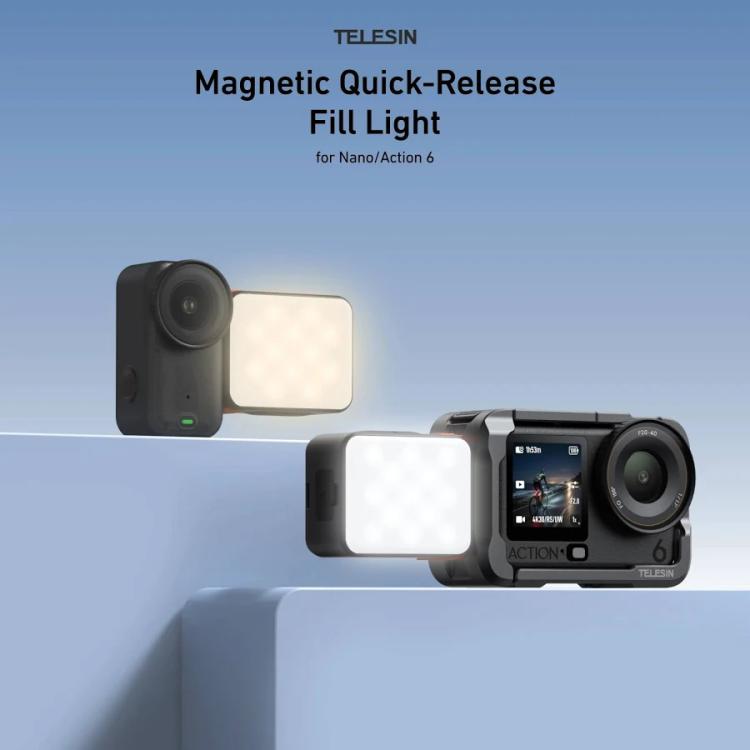 For DJI Osmo Action 6 / Nano TELESIN Magnetic Quick Release Fill Light Dual Color Temperature With 25 LEDs - Black