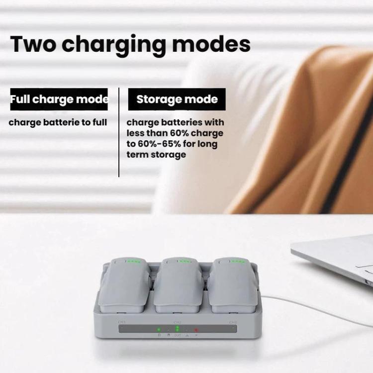 For DJI Neo 2 YX Triple Battery Charger Hub with PD 65W Fast Charging 3-Channel Power Management - Gray