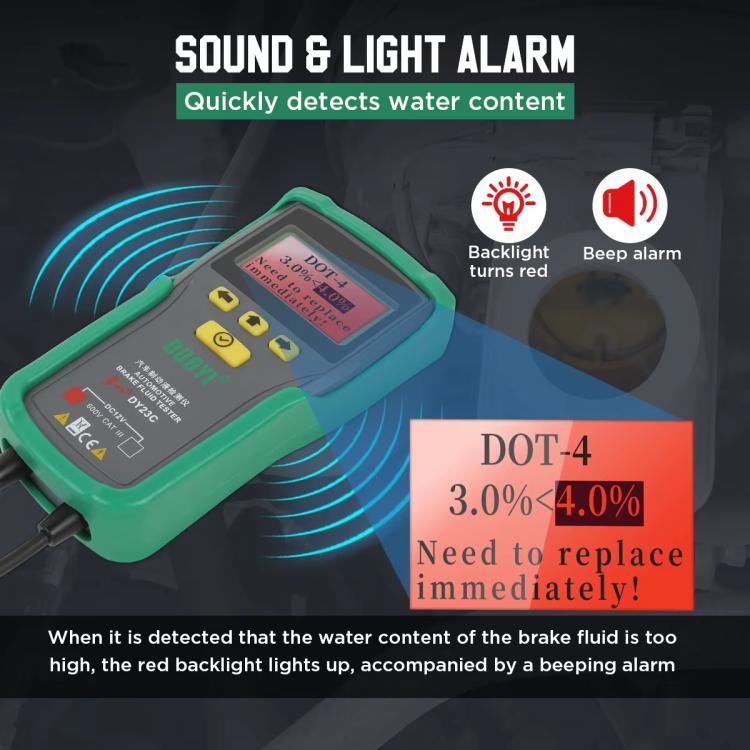DUOYI Car Brake Fluid Water Content Digital Display Tester With Sound And Light Alarm