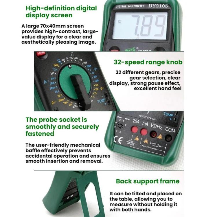 DUOYI AC/DC Voltage Resistance Testing Anti-Burn Digital Multimeter - DY2105