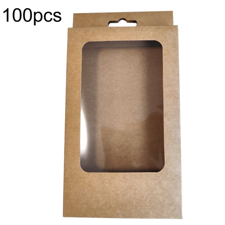 100pcs /Pack Window Packaging Box with Hook for Phone Case & Tempered Glass Film Kraft Paper S Window