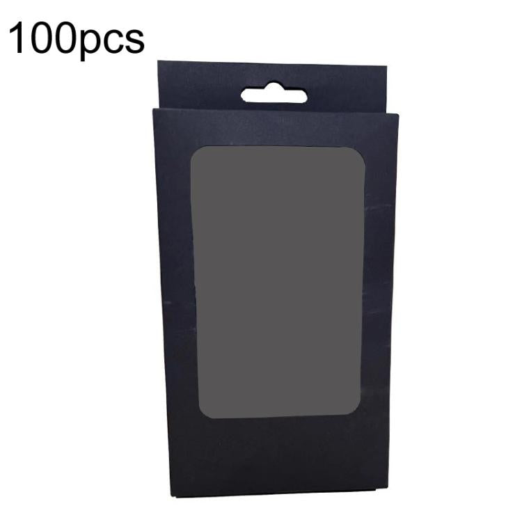 100pcs /Pack Window Packaging Box with Hook for Phone Case & Tempered Glass Film Black Card S Window