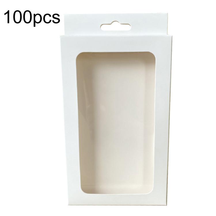 100pcs /Pack Window Packaging Box with Hook for Phone Case & Tempered Glass Film White Card L Window