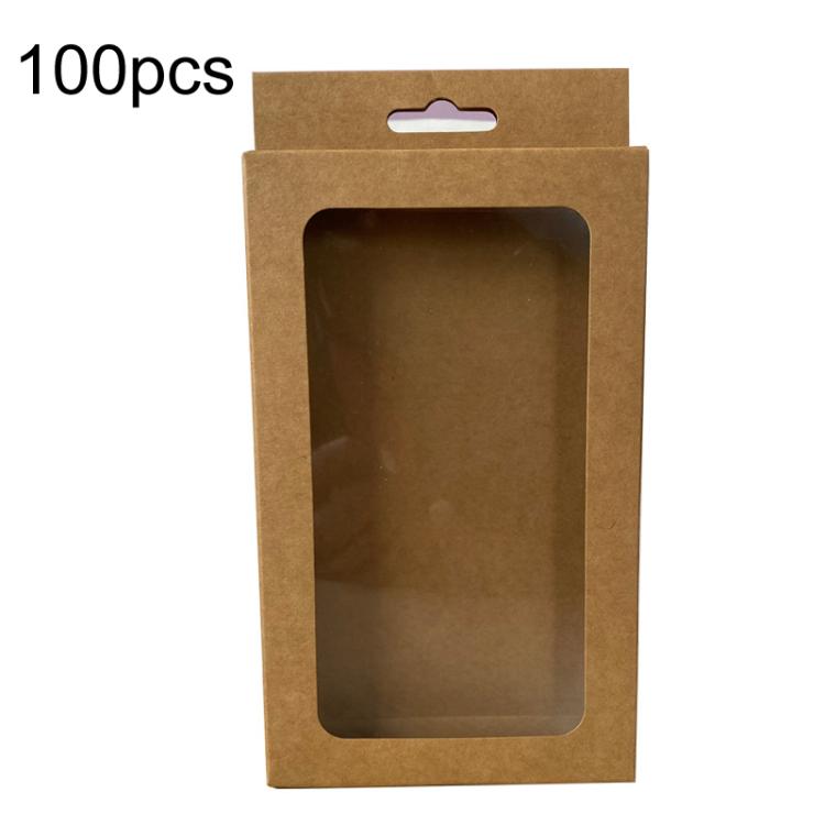 100pcs /Pack Window Packaging Box with Hook for Phone Case & Tempered Glass Film Kraft Paper L Window