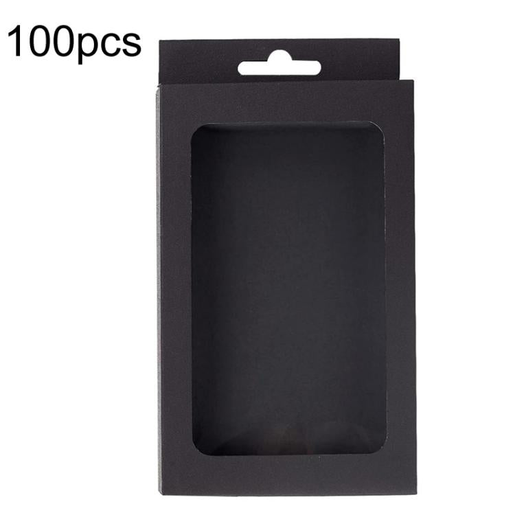 100pcs /Pack Window Packaging Box with Hook for Phone Case & Tempered Glass Film Black Card L Window