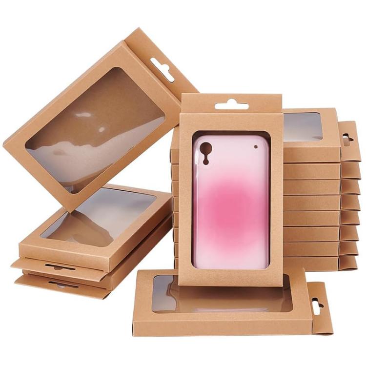 100pcs /Pack Window Packaging Box with Hook for Phone Case & Tempered Glass Film Black Card L Window