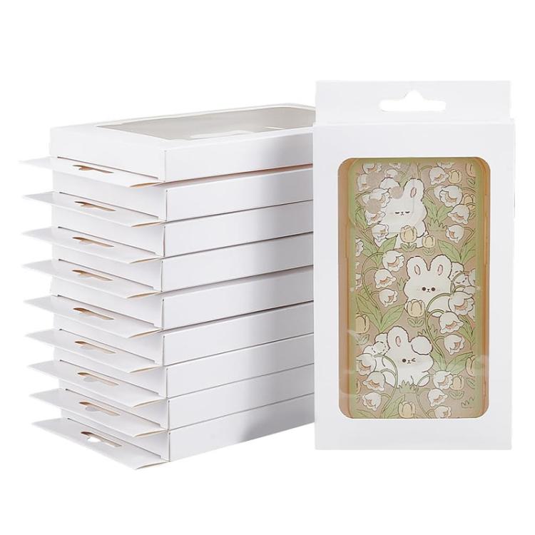 100pcs /Pack Window Packaging Box with Hook for Phone Case & Tempered Glass Film Black Card L Window