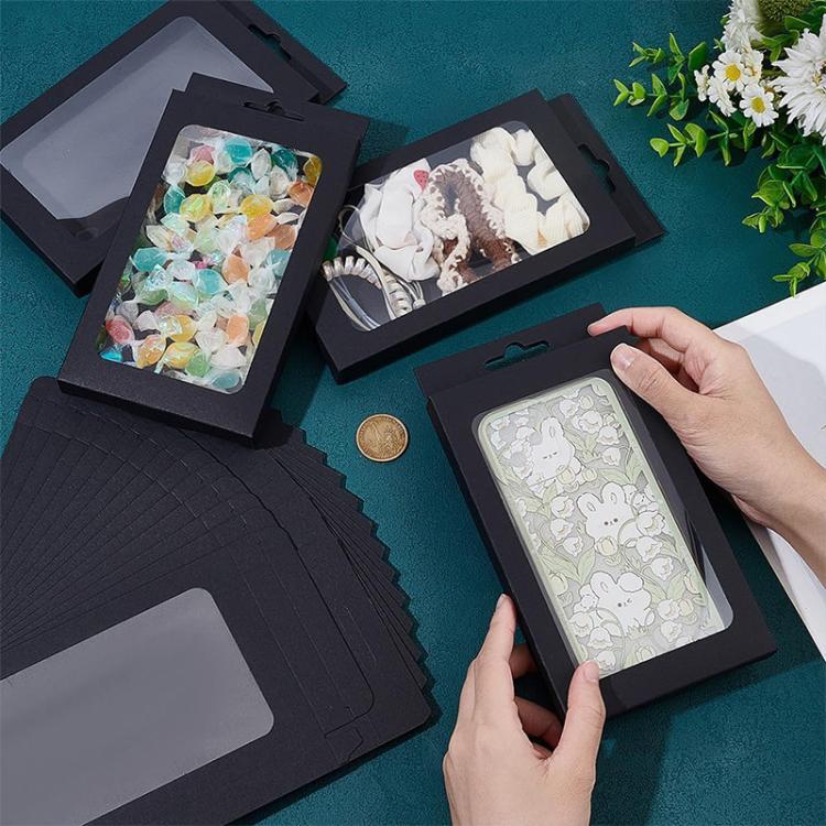 100pcs /Pack Window Packaging Box with Hook for Phone Case & Tempered Glass Film Black Card S Window
