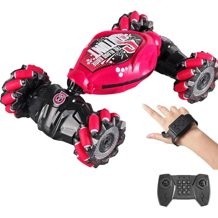 Shockproof Crash-Resistant Stunt Twist Car With Lights Rechargeable Remote Control Toy Car, Spec: Dual Remote Control Pink