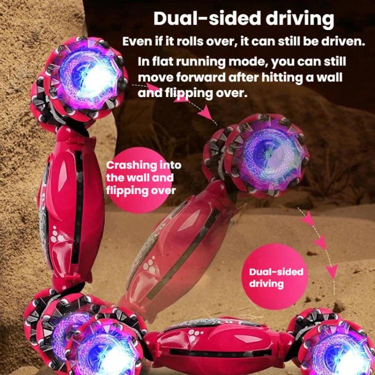 Shockproof Crash-Resistant Stunt Twist Car With Lights Rechargeable Remote Control Toy Car, Spec: Dual Remote Control Pink