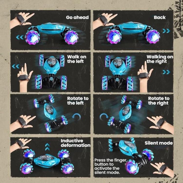 Shockproof Crash-Resistant Stunt Twist Car With Lights Rechargeable Remote Control Toy Car, Spec: Single Remote Control Blue