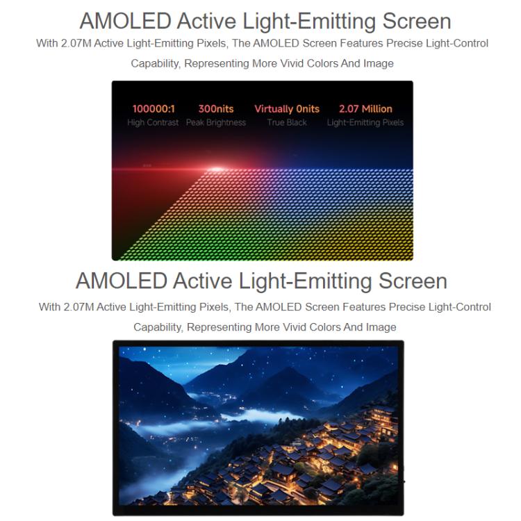 WAVESHARE 13.3-Inch FHD AMOLED Touchscreen 1920x1080 Pixels Fully Laminated Tempered Glass Panel, Specification: US Plug - 32763