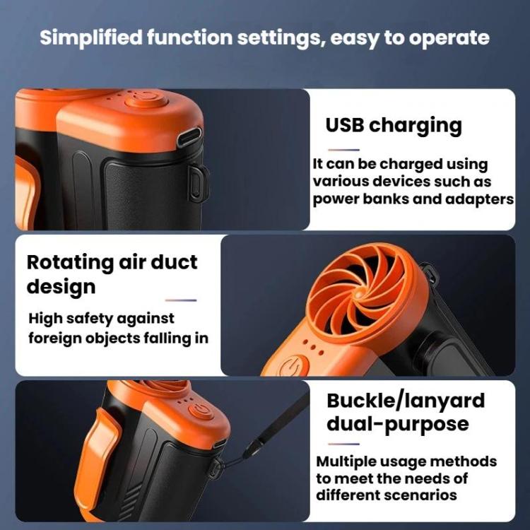 High-Speed Hanging Fan Portable Neck-Wear Handheld Outdoor Fan Mini USB Desktop Fan - Orange