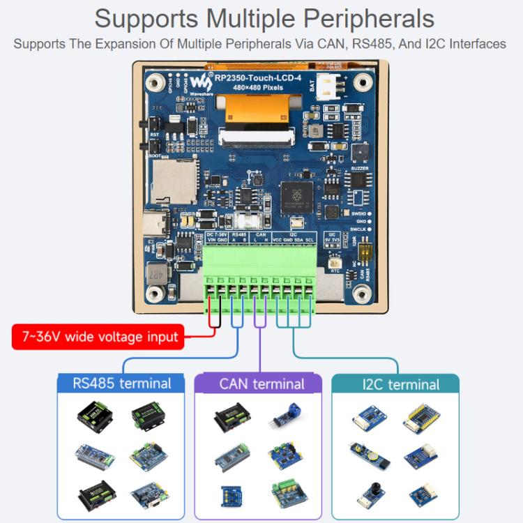WAVESHARE RP2350 High-Performance Development Board 480 X 480 Resolution - With Touch Screen