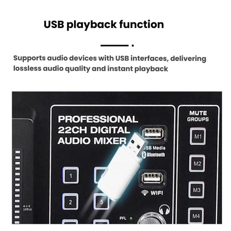 MDX22 USB Bluetooth 48V Phantom Power DSP Digital Mixer EU Plug