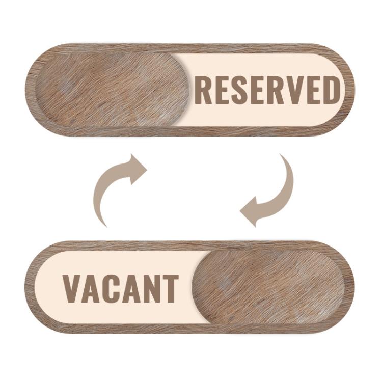 Sliding Door Status Sign for Reserved or Vacant Rooms Self-Adhesive Wood Grain Label for Private Dining Rooms, Spas - 17.8 x 5cm