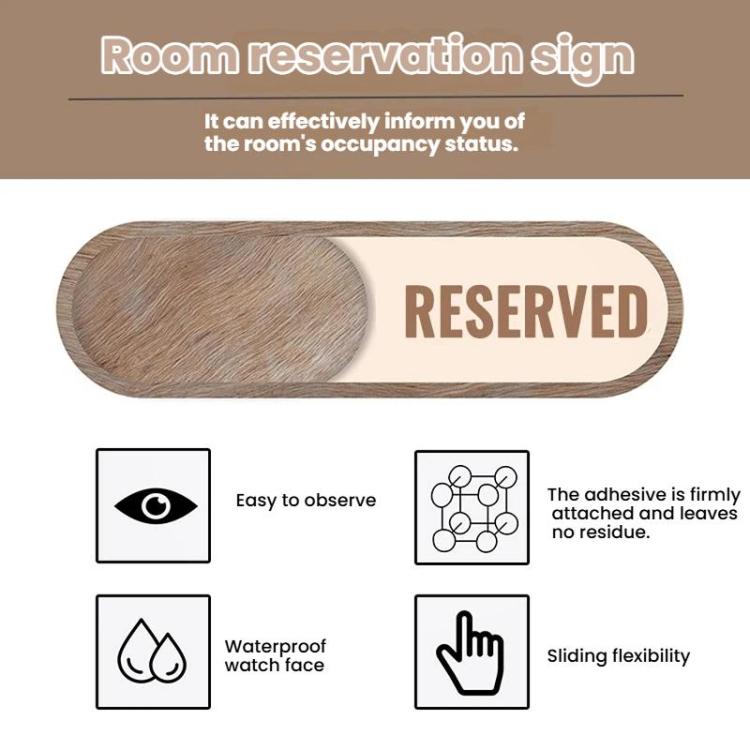 Sliding Door Status Sign for Reserved or Vacant Rooms Self-Adhesive Wood Grain Label for Private Dining Rooms, Spas - 17.8 x 5cm